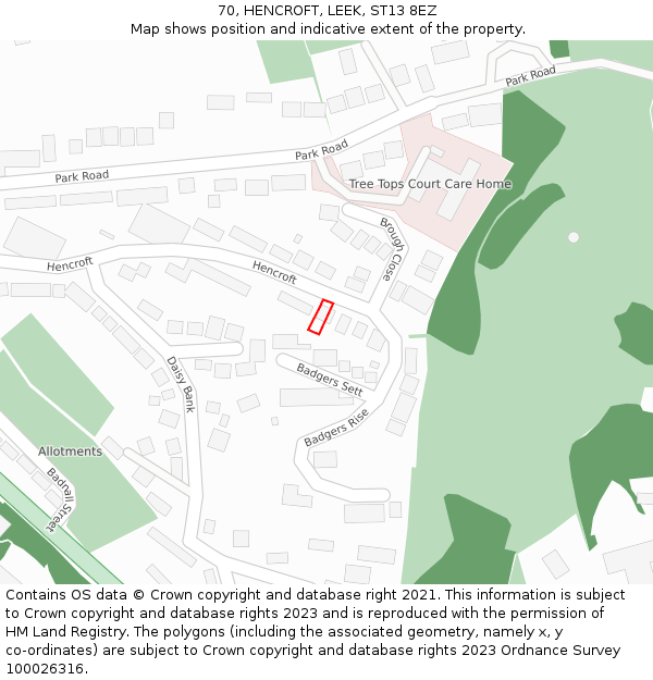 70, HENCROFT, LEEK, ST13 8EZ: Location map and indicative extent of plot