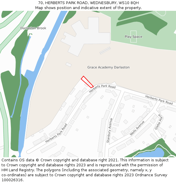 70, HERBERTS PARK ROAD, WEDNESBURY, WS10 8QH: Location map and indicative extent of plot
