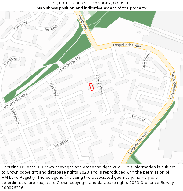 70, HIGH FURLONG, BANBURY, OX16 1PT: Location map and indicative extent of plot