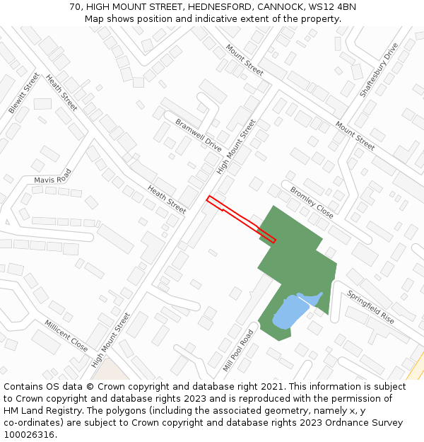 70, HIGH MOUNT STREET, HEDNESFORD, CANNOCK, WS12 4BN: Location map and indicative extent of plot