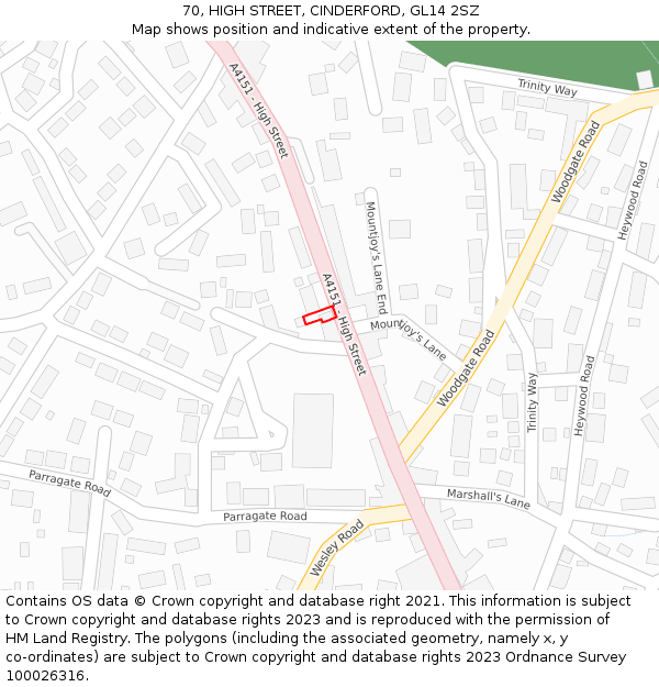 70, HIGH STREET, CINDERFORD, GL14 2SZ: Location map and indicative extent of plot