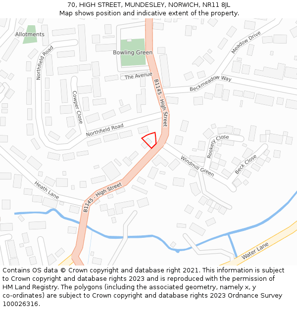 70, HIGH STREET, MUNDESLEY, NORWICH, NR11 8JL: Location map and indicative extent of plot