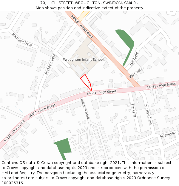 70, HIGH STREET, WROUGHTON, SWINDON, SN4 9JU: Location map and indicative extent of plot