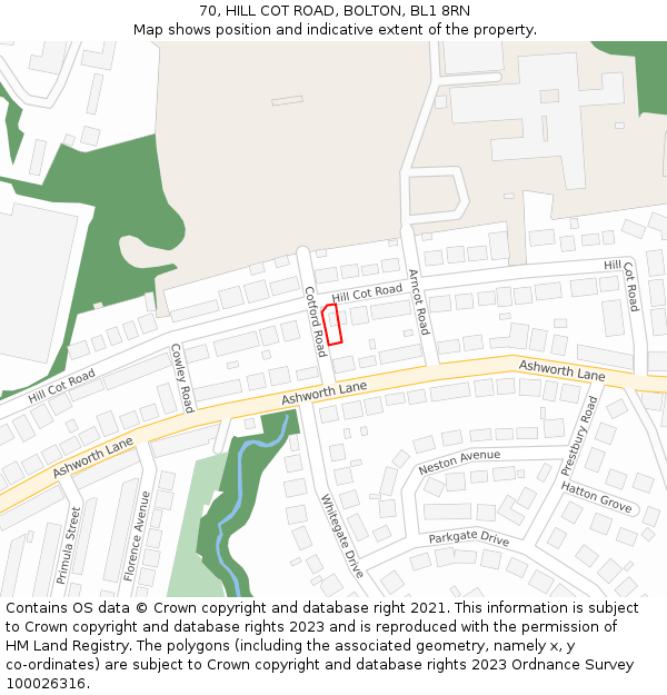 70, HILL COT ROAD, BOLTON, BL1 8RN: Location map and indicative extent of plot