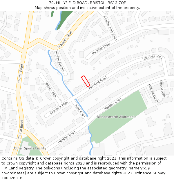 70, HILLYFIELD ROAD, BRISTOL, BS13 7QF: Location map and indicative extent of plot