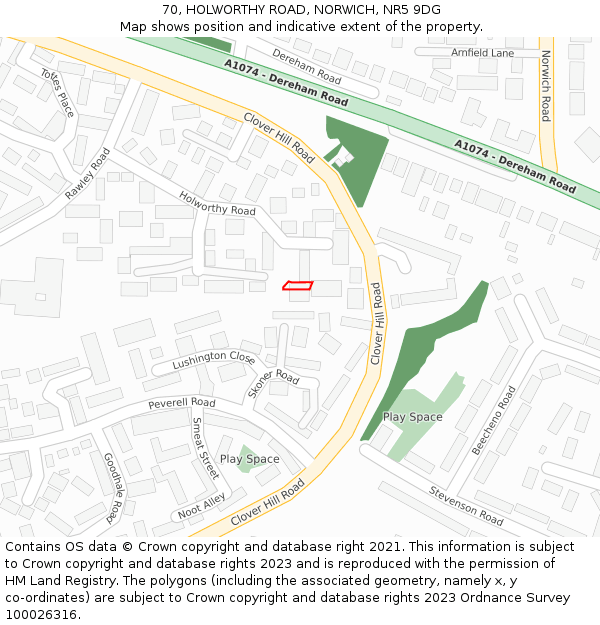 70, HOLWORTHY ROAD, NORWICH, NR5 9DG: Location map and indicative extent of plot