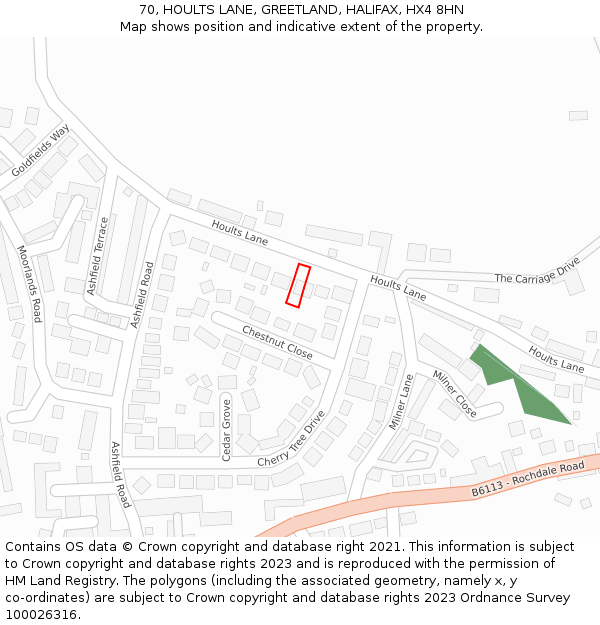 70, HOULTS LANE, GREETLAND, HALIFAX, HX4 8HN: Location map and indicative extent of plot