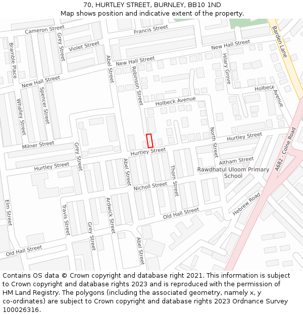 70, HURTLEY STREET, BURNLEY, BB10 1ND: Location map and indicative extent of plot