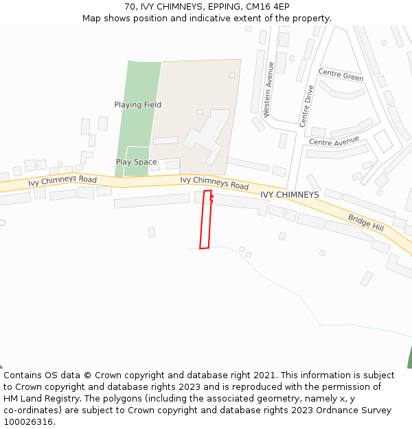 70, IVY CHIMNEYS, EPPING, CM16 4EP: Location map and indicative extent of plot