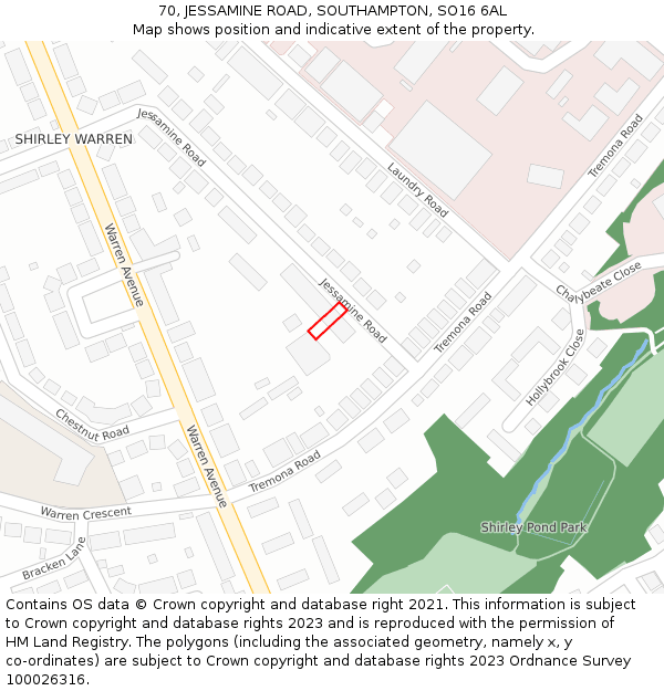 70, JESSAMINE ROAD, SOUTHAMPTON, SO16 6AL: Location map and indicative extent of plot