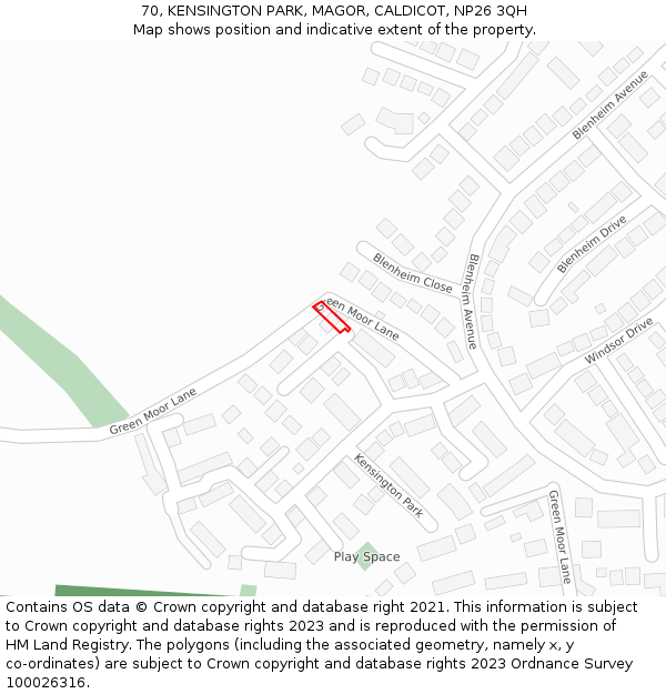 70, KENSINGTON PARK, MAGOR, CALDICOT, NP26 3QH: Location map and indicative extent of plot