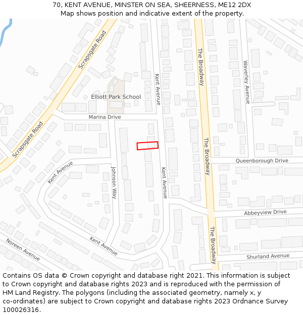 70, KENT AVENUE, MINSTER ON SEA, SHEERNESS, ME12 2DX: Location map and indicative extent of plot