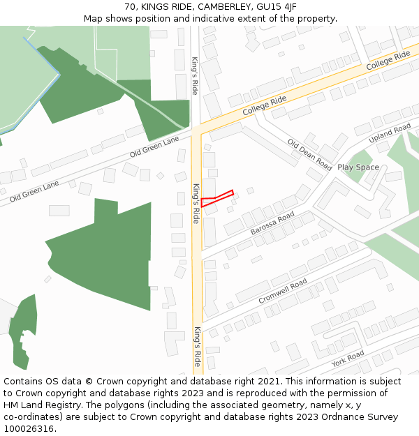 70, KINGS RIDE, CAMBERLEY, GU15 4JF: Location map and indicative extent of plot