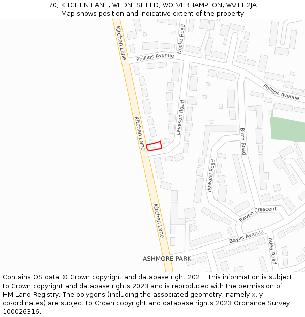 70, KITCHEN LANE, WEDNESFIELD, WOLVERHAMPTON, WV11 2JA: Location map and indicative extent of plot