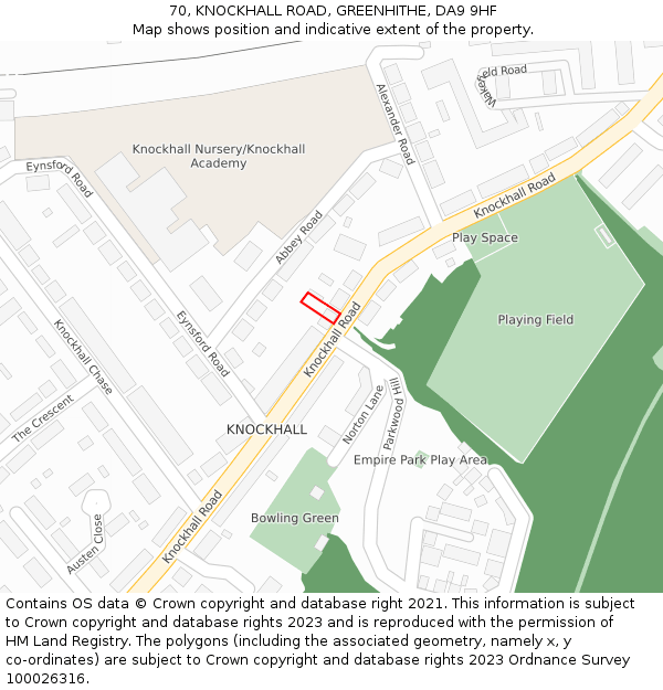 70, KNOCKHALL ROAD, GREENHITHE, DA9 9HF: Location map and indicative extent of plot