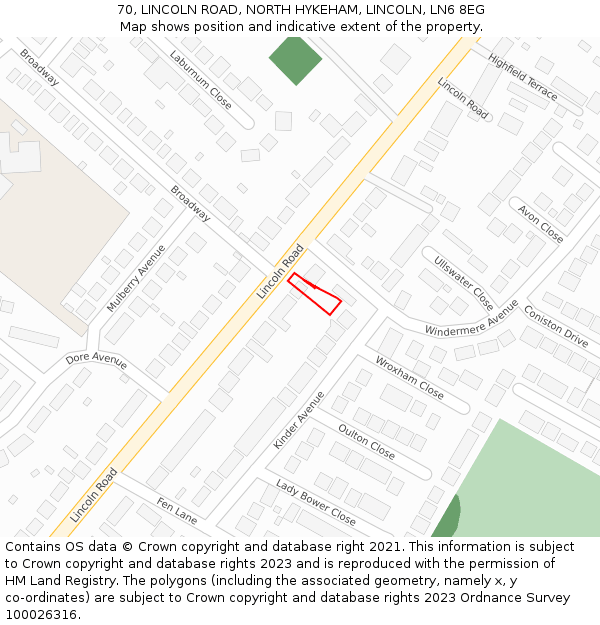 70, LINCOLN ROAD, NORTH HYKEHAM, LINCOLN, LN6 8EG: Location map and indicative extent of plot