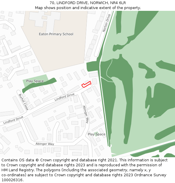 70, LINDFORD DRIVE, NORWICH, NR4 6LR: Location map and indicative extent of plot