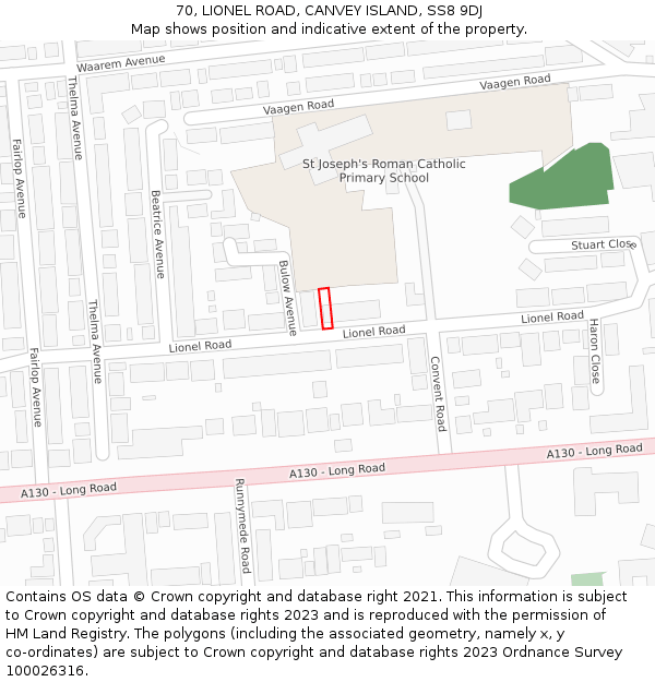 70, LIONEL ROAD, CANVEY ISLAND, SS8 9DJ: Location map and indicative extent of plot