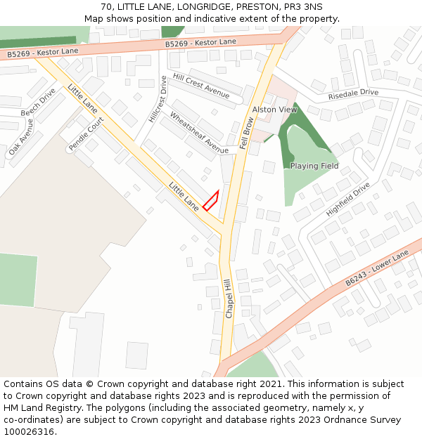 70, LITTLE LANE, LONGRIDGE, PRESTON, PR3 3NS: Location map and indicative extent of plot