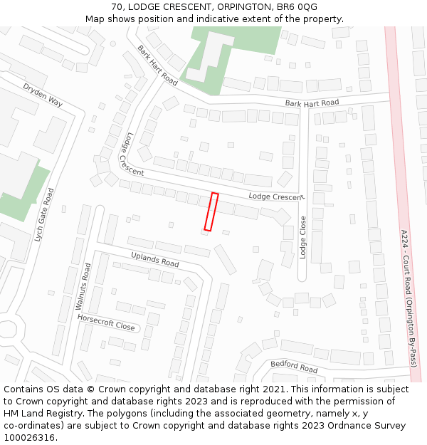 70, LODGE CRESCENT, ORPINGTON, BR6 0QG: Location map and indicative extent of plot