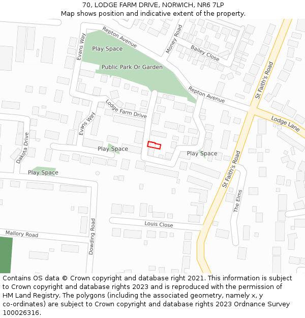70, LODGE FARM DRIVE, NORWICH, NR6 7LP: Location map and indicative extent of plot