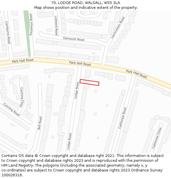 70, LODGE ROAD, WALSALL, WS5 3LA: Location map and indicative extent of plot