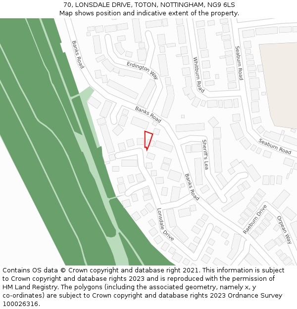 70, LONSDALE DRIVE, TOTON, NOTTINGHAM, NG9 6LS: Location map and indicative extent of plot
