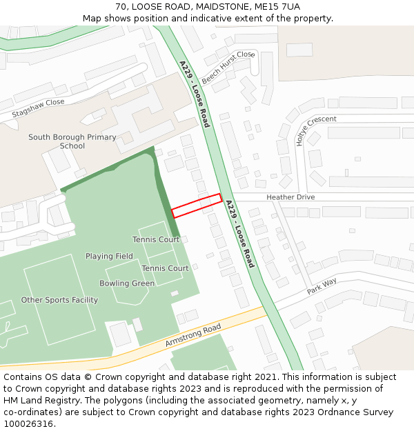 70, LOOSE ROAD, MAIDSTONE, ME15 7UA: Location map and indicative extent of plot