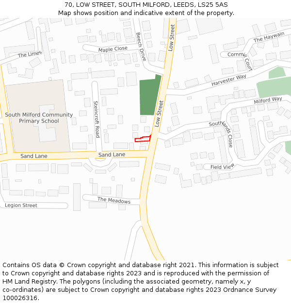 70, LOW STREET, SOUTH MILFORD, LEEDS, LS25 5AS: Location map and indicative extent of plot