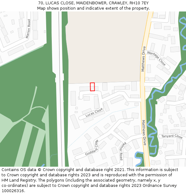 70, LUCAS CLOSE, MAIDENBOWER, CRAWLEY, RH10 7EY: Location map and indicative extent of plot