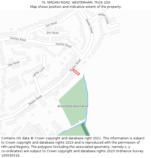 70, MADAN ROAD, WESTERHAM, TN16 1DX: Location map and indicative extent of plot
