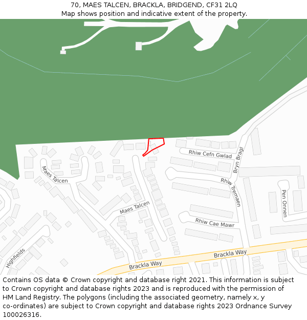 70, MAES TALCEN, BRACKLA, BRIDGEND, CF31 2LQ: Location map and indicative extent of plot