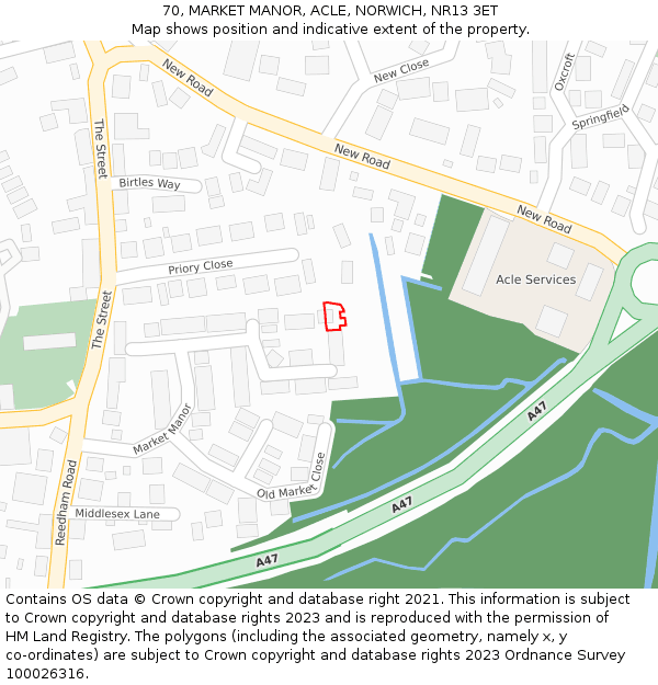 70, MARKET MANOR, ACLE, NORWICH, NR13 3ET: Location map and indicative extent of plot