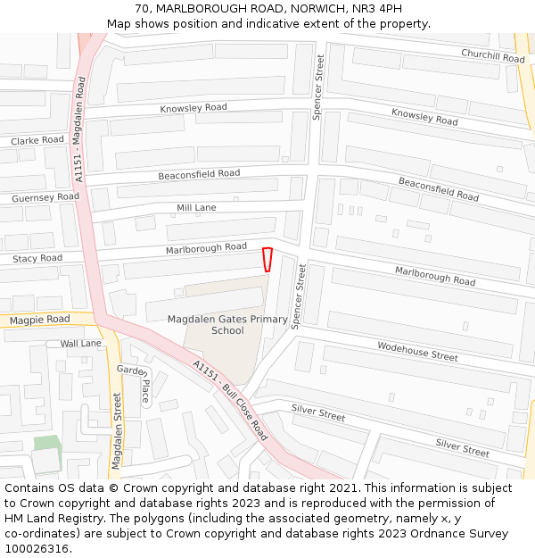 70, MARLBOROUGH ROAD, NORWICH, NR3 4PH: Location map and indicative extent of plot