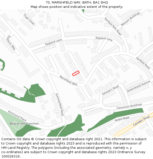 70, MARSHFIELD WAY, BATH, BA1 6HQ: Location map and indicative extent of plot