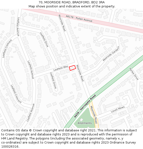 70, MOORSIDE ROAD, BRADFORD, BD2 3RA: Location map and indicative extent of plot