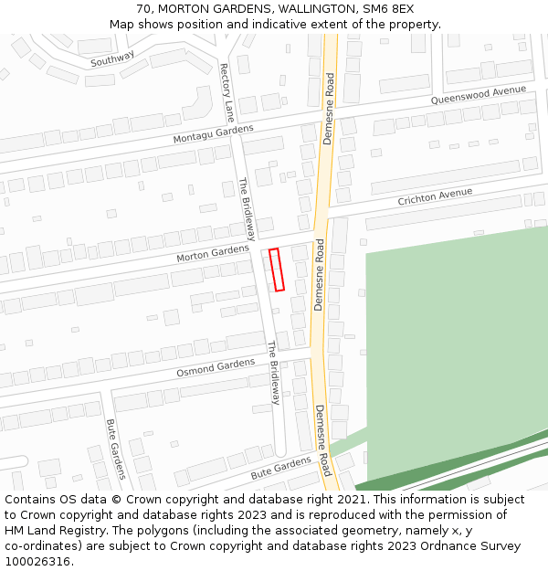 70, MORTON GARDENS, WALLINGTON, SM6 8EX: Location map and indicative extent of plot