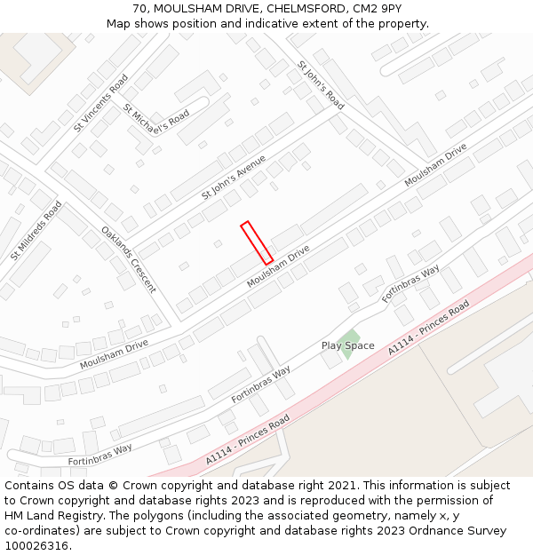 70, MOULSHAM DRIVE, CHELMSFORD, CM2 9PY: Location map and indicative extent of plot