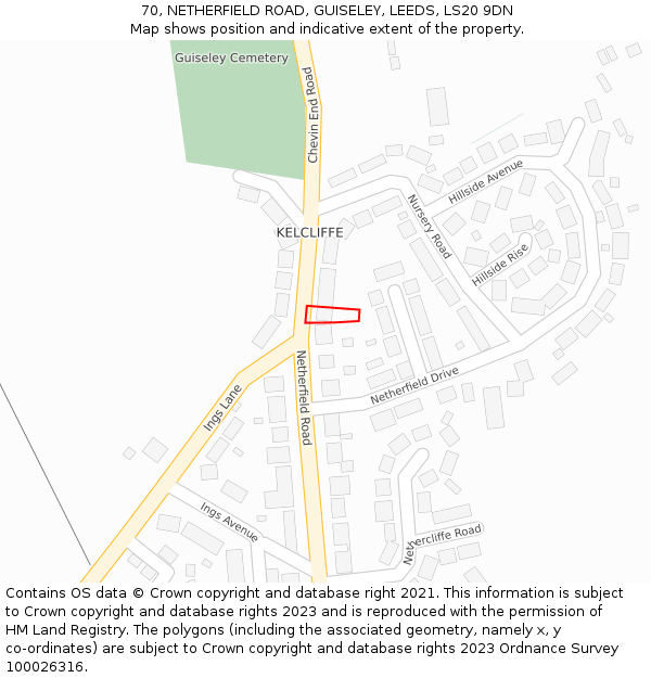 70, NETHERFIELD ROAD, GUISELEY, LEEDS, LS20 9DN: Location map and indicative extent of plot