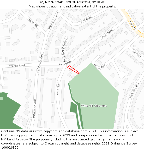 70, NEVA ROAD, SOUTHAMPTON, SO18 4FJ: Location map and indicative extent of plot