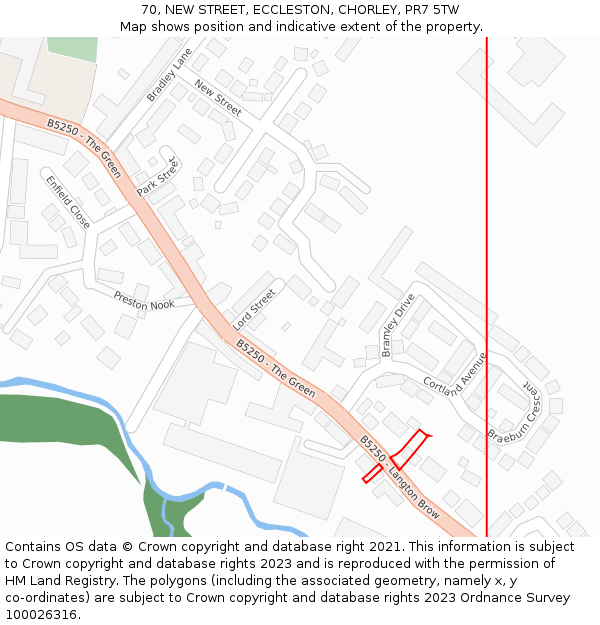 70, NEW STREET, ECCLESTON, CHORLEY, PR7 5TW: Location map and indicative extent of plot