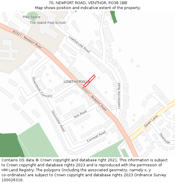 70, NEWPORT ROAD, VENTNOR, PO38 1BB: Location map and indicative extent of plot