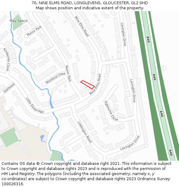 70, NINE ELMS ROAD, LONGLEVENS, GLOUCESTER, GL2 0HD: Location map and indicative extent of plot
