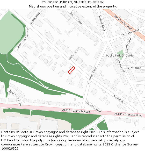 70, NORFOLK ROAD, SHEFFIELD, S2 2SY: Location map and indicative extent of plot
