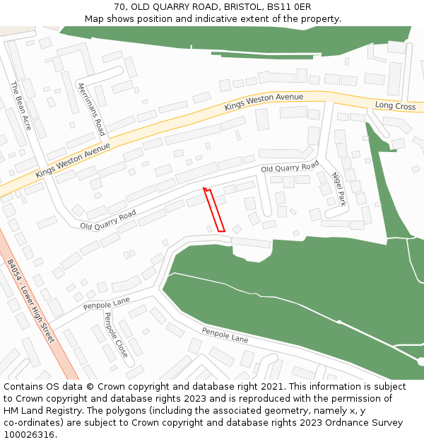70, OLD QUARRY ROAD, BRISTOL, BS11 0ER: Location map and indicative extent of plot