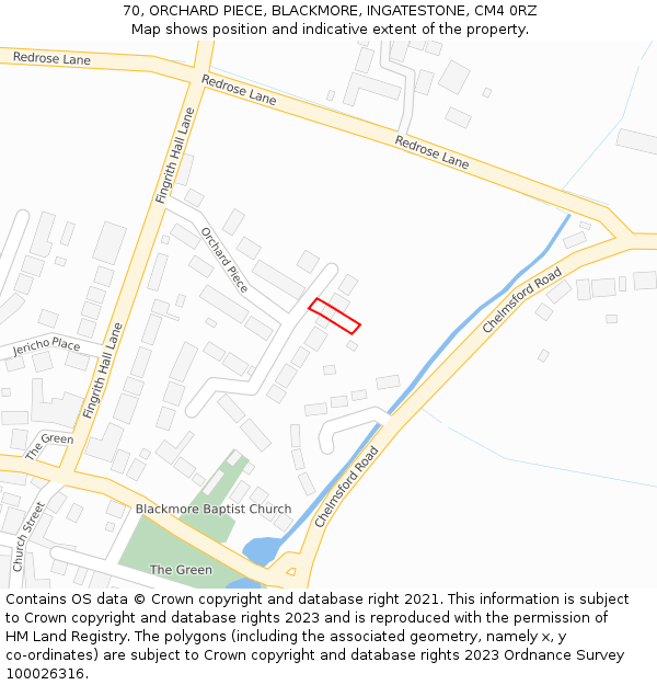 70, ORCHARD PIECE, BLACKMORE, INGATESTONE, CM4 0RZ: Location map and indicative extent of plot