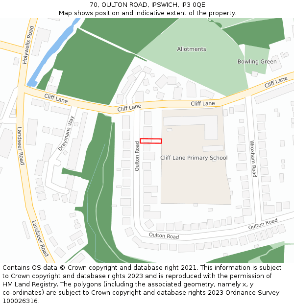70, OULTON ROAD, IPSWICH, IP3 0QE: Location map and indicative extent of plot