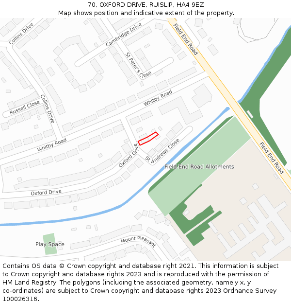 70, OXFORD DRIVE, RUISLIP, HA4 9EZ: Location map and indicative extent of plot