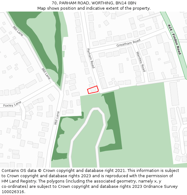 70, PARHAM ROAD, WORTHING, BN14 0BN: Location map and indicative extent of plot