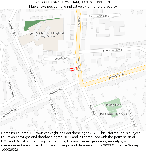 70, PARK ROAD, KEYNSHAM, BRISTOL, BS31 1DE: Location map and indicative extent of plot